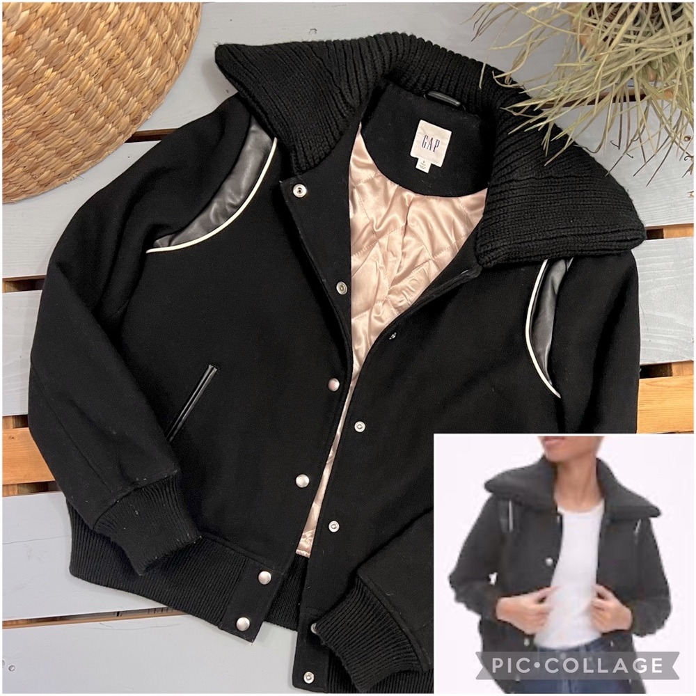Gap Varsity Wool Bomber Jacket Size TALL Small in Black